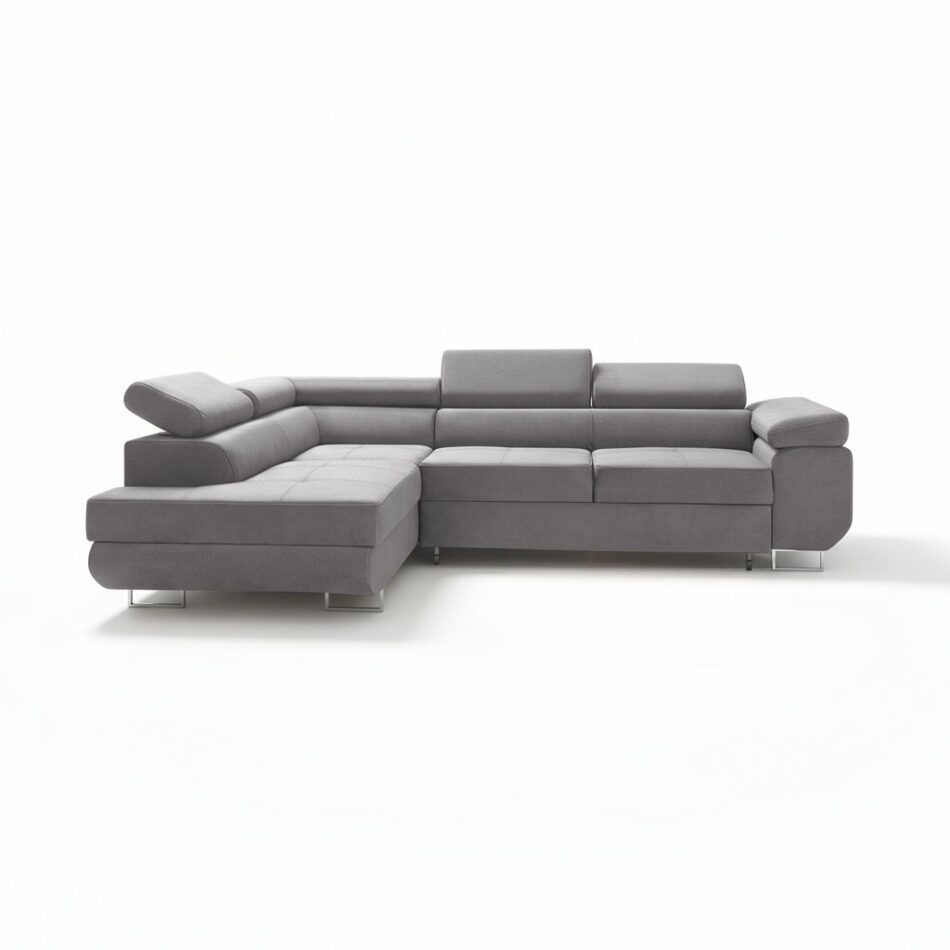 Narożnik z funkcją spania Avesta lewy L-kształtny z regulowanymi zagłówkami szary welur