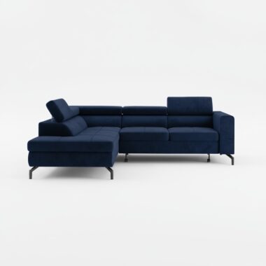 Narożnik z funkcją spania Balsta lewy L-kształtny z pojemnikiem na pościel granatowy welur