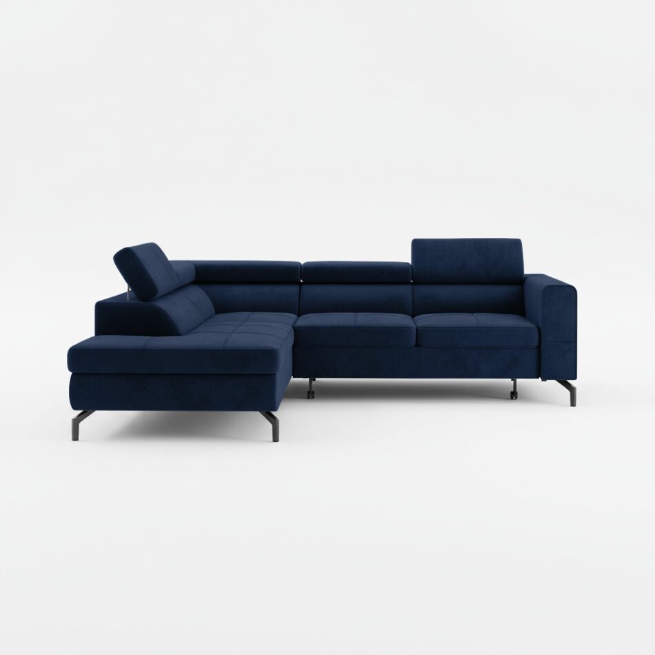 Narożnik z funkcją spania Balsta lewy L-kształtny z pojemnikiem na pościel granatowy welur