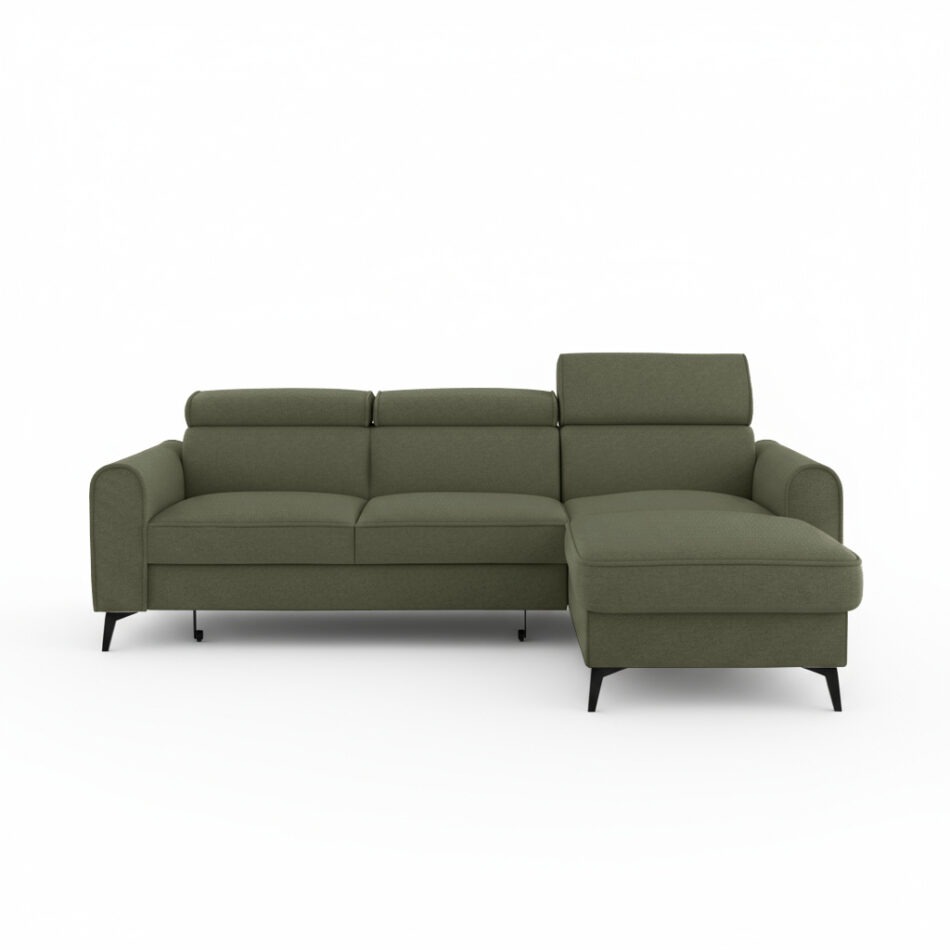 Narożnik z funkcją spania Bello uniwersalny L-kształtny z pojemnikiem na pościel oliwkowy szenil