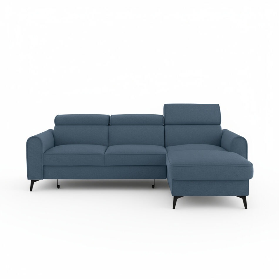 Narożnik z funkcją spania Bello uniwersalny L-kształtny z pojemnikiem na pościel ciemnoniebieski szenil