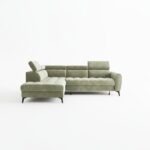 Narożnik z funkcją spania Bjorn L lewy z regulowanymi zagłówkami beżowy welur