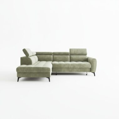 Narożnik z funkcją spania Bjorn L lewy z regulowanymi zagłówkami beżowy welur