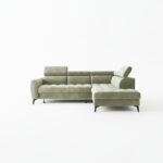 Narożnik z funkcją spania Bjorn L prawy z regulowanymi zagłówkami beżowy welur