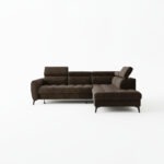 Narożnik z funkcją spania Bjorn L prawy z regulowanymi zagłówkami brązowy welur