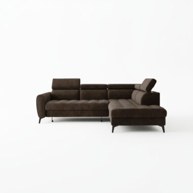 Narożnik z funkcją spania Bjorn L prawy z regulowanymi zagłówkami brązowy welur