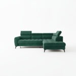 Narożnik z funkcją spania Bjorn L prawy z pojemnikiem na pościel butelkowa zieleń welur