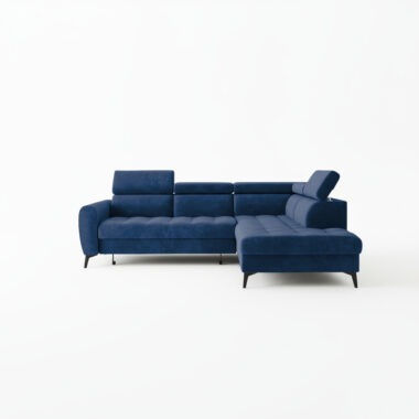 Narożnik z funkcją spania Bjorn L prawy z pojemnikiem na pościel granatowy welur