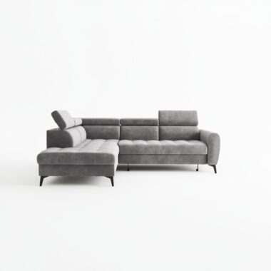 Narożnik z funkcją spania Bjorn L lewy z pojemnikiem na pościel szary welur