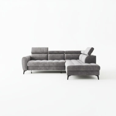 Narożnik z funkcją spania Bjorn L prawy z pojemnikiem na pościel szary welur