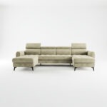 Narożnik z funkcją spania Bjorn U-kształtny z pojemnikiem na pościel beżowy welur