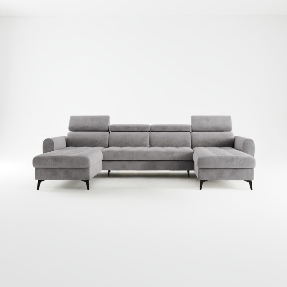 Narożnik z funkcją spania Bjorn U-kształtny z pojemnikiem na pościel szary welur