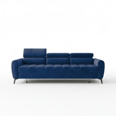 Kanapa z funkcją spania Bjorn z regulowanymi zagłówkami granatowy welur