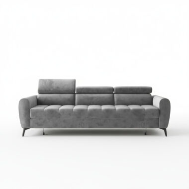 Kanapa z funkcją spania Bjorn z regulowanymi zagłówkami szary welur