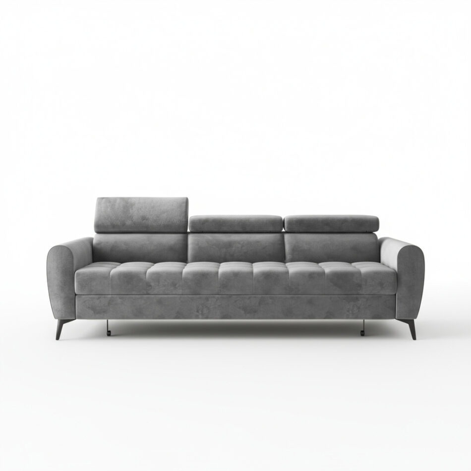 Kanapa z funkcją spania Bjorn z regulowanymi zagłówkami szary welur