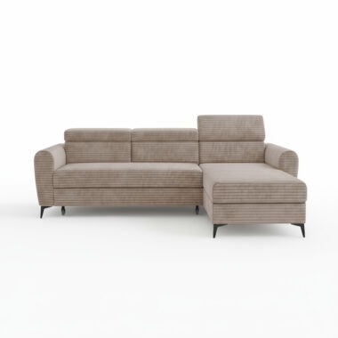 Narożnik z funkcją spania Bjorn uniwersalny L-kształtny z pojemnikiem na pościel beżowy sztruks