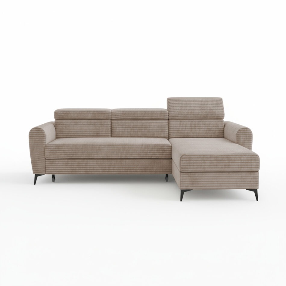 Narożnik z funkcją spania Bjorn uniwersalny L-kształtny z pojemnikiem na pościel beżowy sztruks