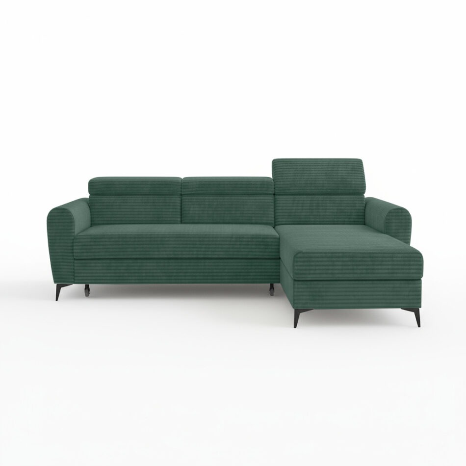 Narożnik z funkcją spania Bjorn uniwersalny L-kształtny z pojemnikiem na pościel zielony sztruks