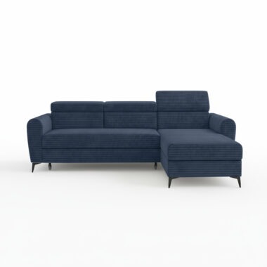 Narożnik z funkcją spania Bjorn uniwersalny L-kształtny z pojemnikiem na pościel granatowy sztruks