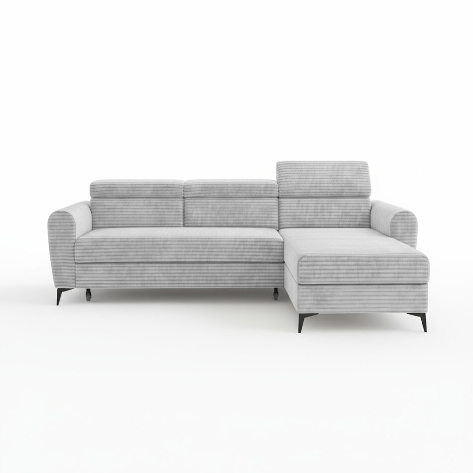 Narożnik z funkcją spania Bjorn uniwersalny L-kształtny z pojemnikiem na pościel szary sztruks