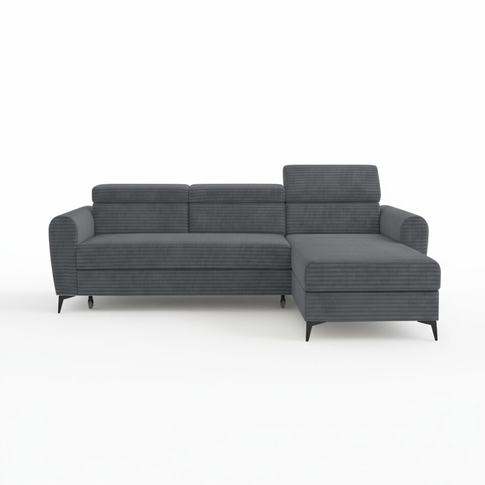 Narożnik z funkcją spania Bjorn uniwersalny L-kształtny z pojemnikiem na pościel ciemnoszary sztruks