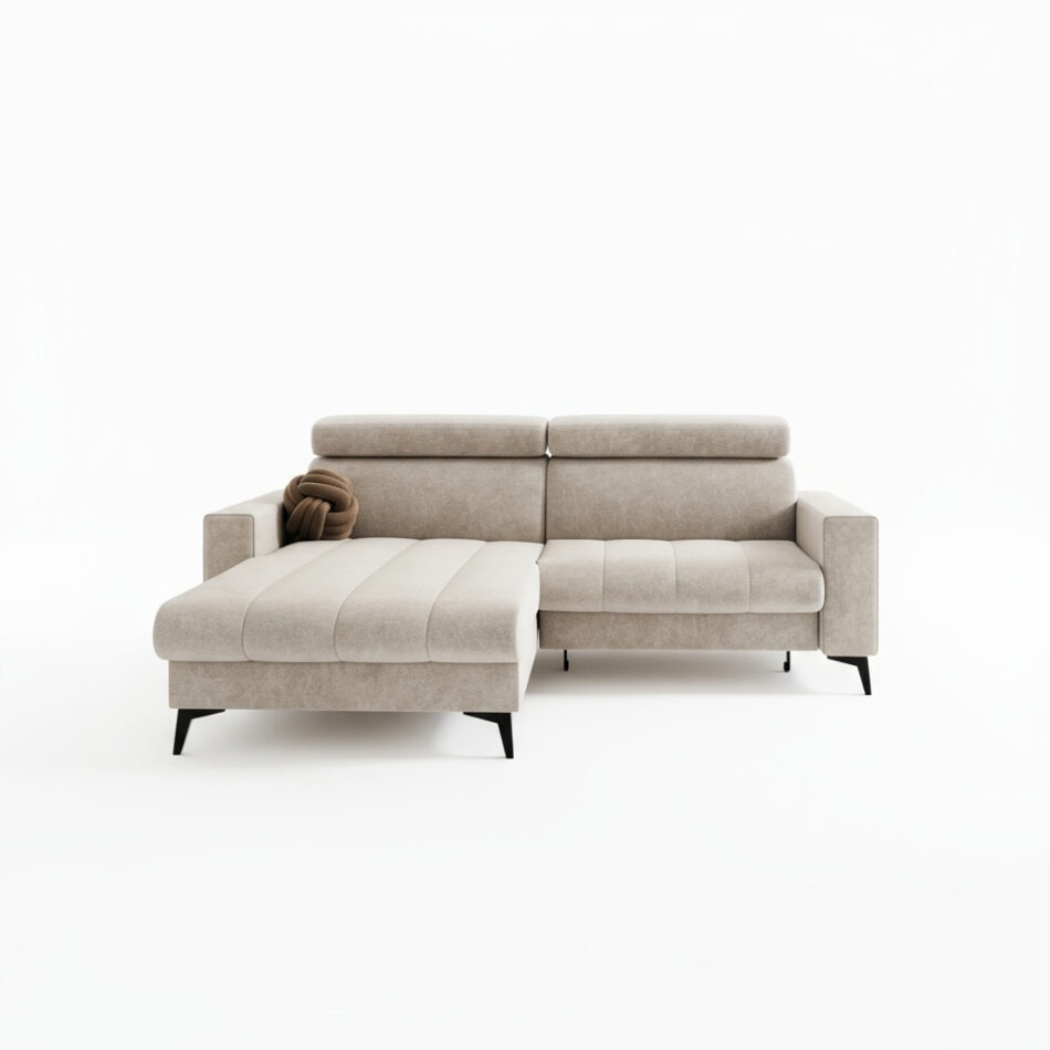 Narożnik z funkcją spania Bonito uniwersalny L-kształtny z pojemnikiem na pościel kremowy welur