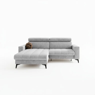 Narożnik z funkcją spania Bonito uniwersalny L-kształtny z pojemnikiem na pościel jasnoszary welur