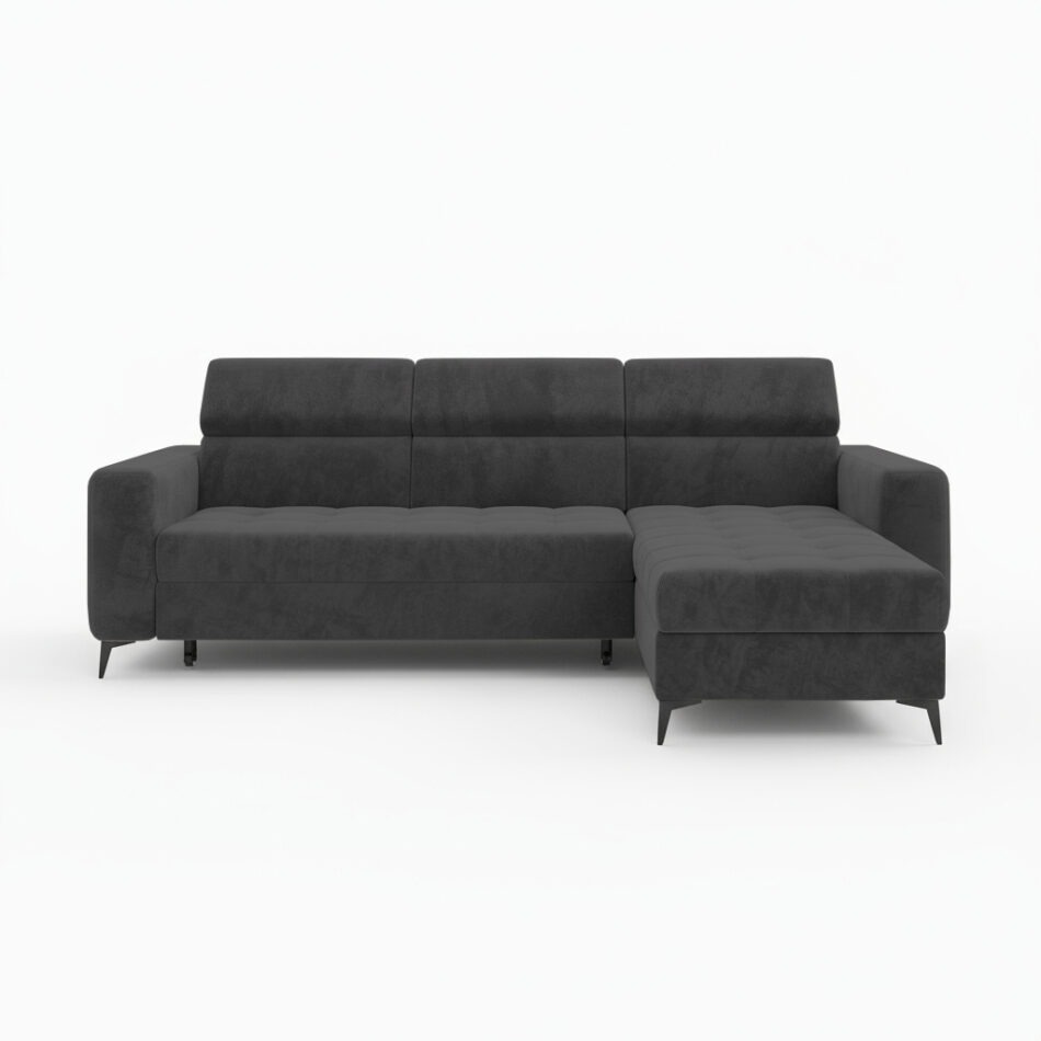 Narożnik z funkcją spania Filo uniwersalny L-kształtny z pojemnikiem na pościel ciemnoszary welur