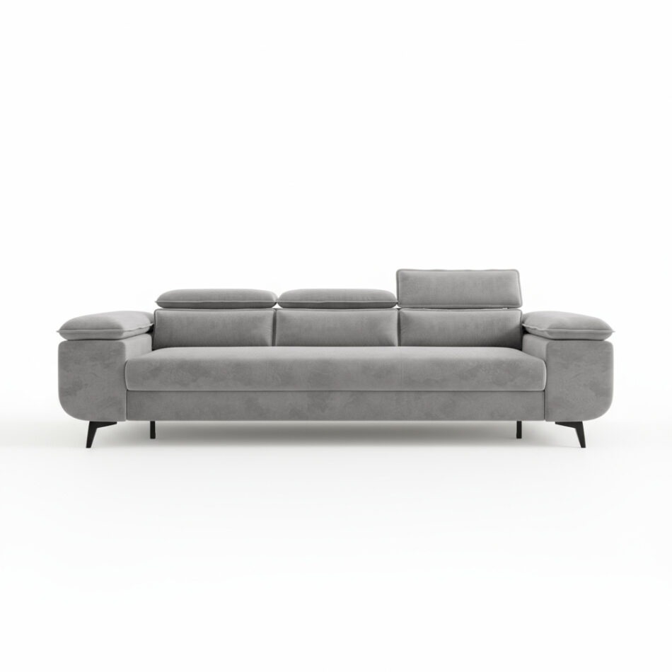 Kanapa z funkcją spania Flat z regulowanymi zagłówkami szary welur