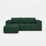 Narożnik z funkcją spania Flavio lewy L-kształtny z pojemnikiem na pościel ciemnozielona plecionka