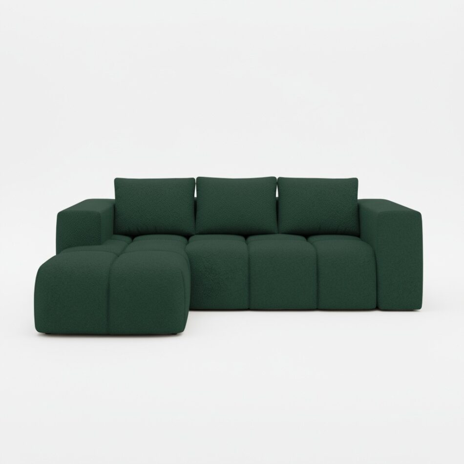 Narożnik z funkcją spania Flavio lewy L-kształtny z pojemnikiem na pościel ciemnozielona plecionka