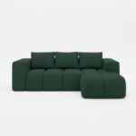Narożnik z funkcją spania Flavio prawy L-kształtny z pojemnikiem na pościel ciemnozielona plecionka