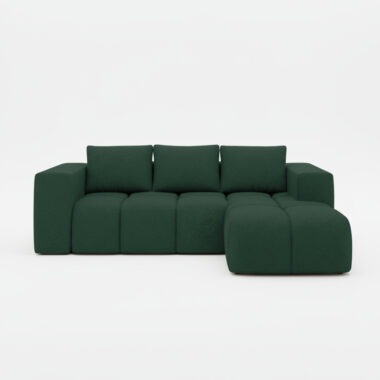 Narożnik z funkcją spania Flavio prawy L-kształtny z pojemnikiem na pościel ciemnozielona plecionka