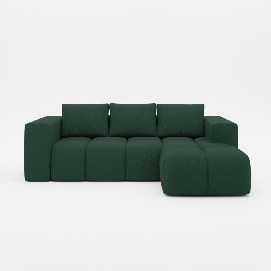 Narożnik z funkcją spania Flavio prawy L-kształtny z pojemnikiem na pościel ciemnozielona plecionka