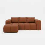 Narożnik z funkcją spania Flavio prawy L-kształtny z pojemnikiem na pościel miedziana plecionka