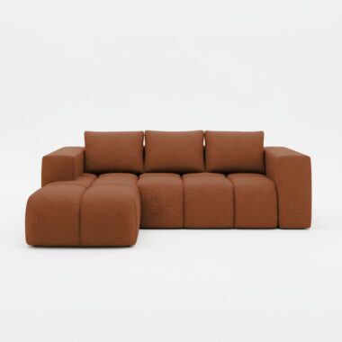 Narożnik z funkcją spania Flavio lewy L-kształtny z pojemnikiem na pościel miedziana plecionka