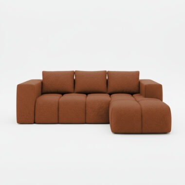 Narożnik z funkcją spania Flavio prawy L-kształtny z pojemnikiem na pościel miedziana plecionka