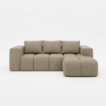 Narożnik z funkcją spania Flavio prawy L-kształtny z pojemnikiem na pościel beżowa plecionka