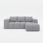 Narożnik z funkcją spania Flavio prawy L-kształtny z pojemnikiem na pościel jasnoszara plecionka