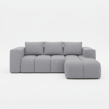 Narożnik z funkcją spania Flavio prawy L-kształtny z pojemnikiem na pościel jasnoszara plecionka