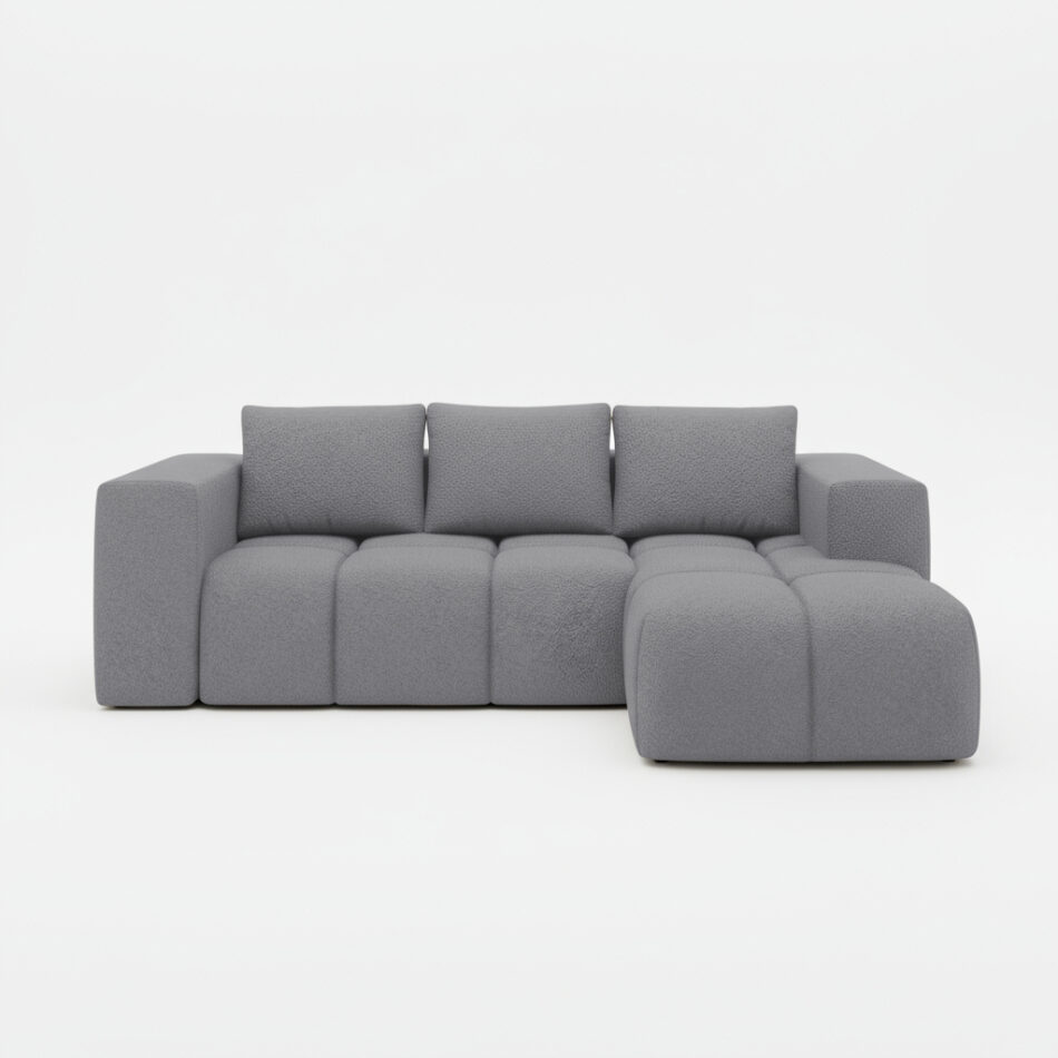 Narożnik z funkcją spania Flavio prawy L-kształtny z pojemnikiem na pościel szara plecionka