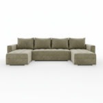 Narożnik z funkcją spania Forset U-kształtny z pojemnikiem na pościel beżowy welur