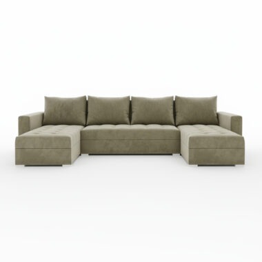 Narożnik z funkcją spania Forset U-kształtny z pojemnikiem na pościel beżowy welur