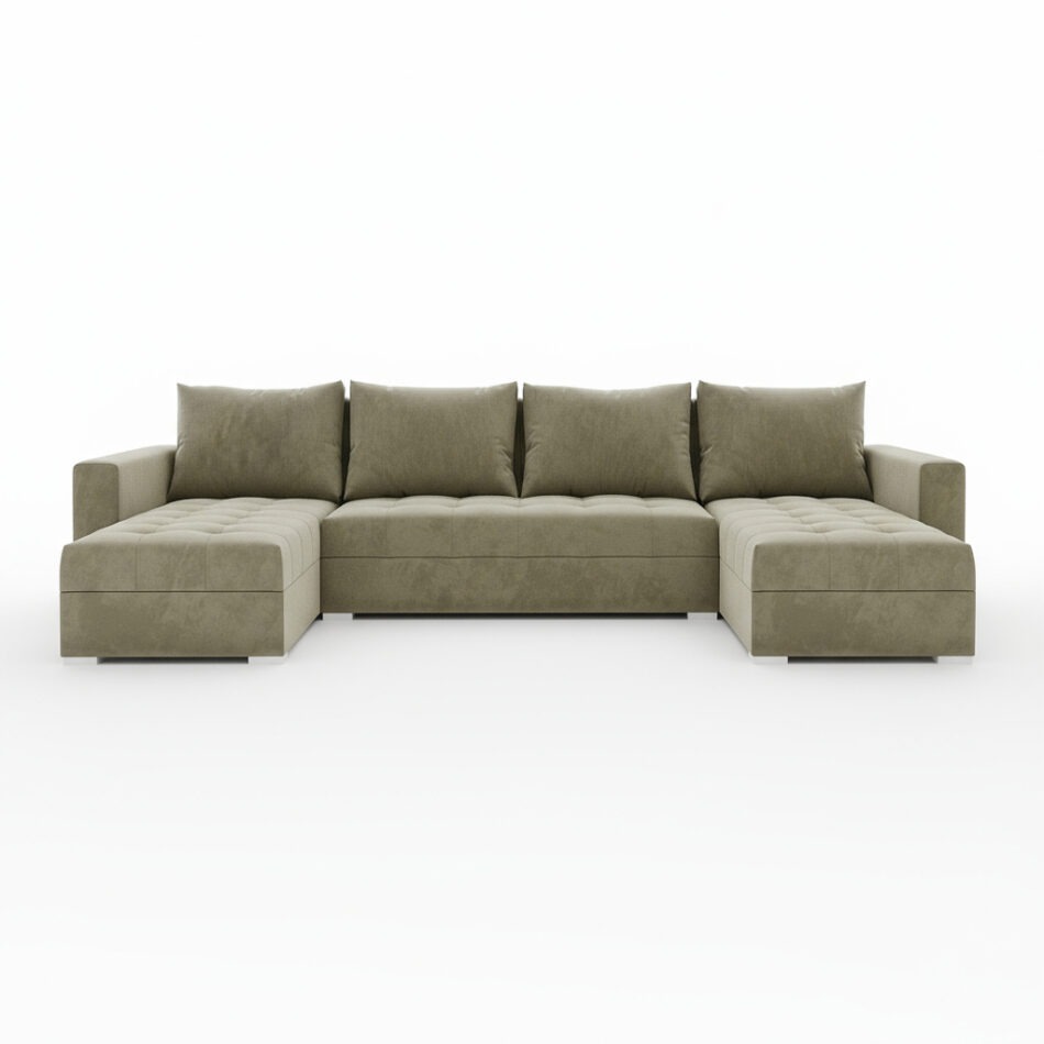 Narożnik z funkcją spania Forset U-kształtny z pojemnikiem na pościel beżowy welur