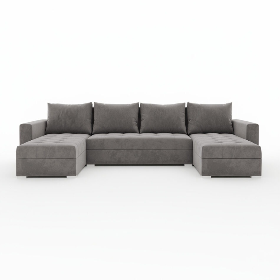 Narożnik z funkcją spania Forset U-kształtny z pojemnikiem na pościel szary welur