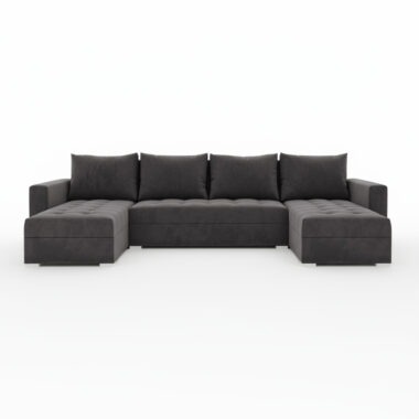 Narożnik z funkcją spania Forset U-kształtny z pojemnikiem na pościel ciemnoszary welur