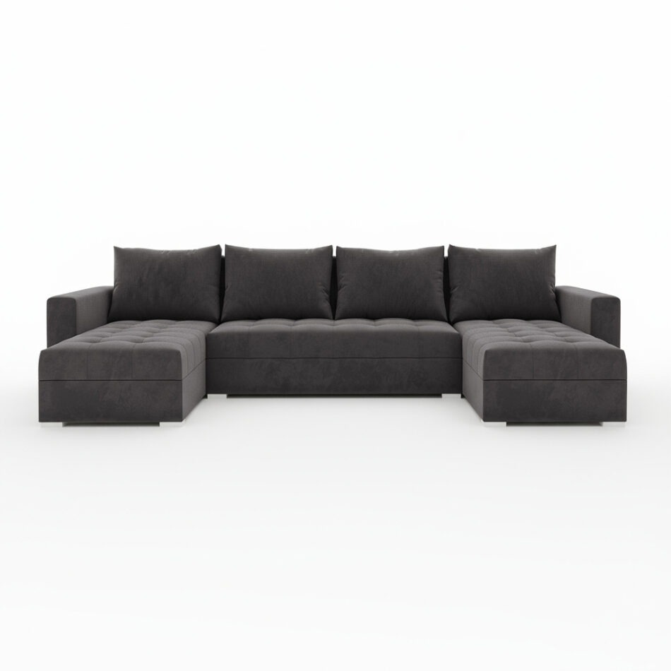 Narożnik z funkcją spania Forset U-kształtny z pojemnikiem na pościel ciemnoszary welur