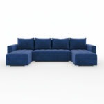 Narożnik z funkcją spania Forset U-kształtny z pojemnikiem na pościel granatowy welur