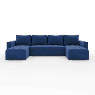 Narożnik z funkcją spania Forset U-kształtny z pojemnikiem na pościel granatowy welur