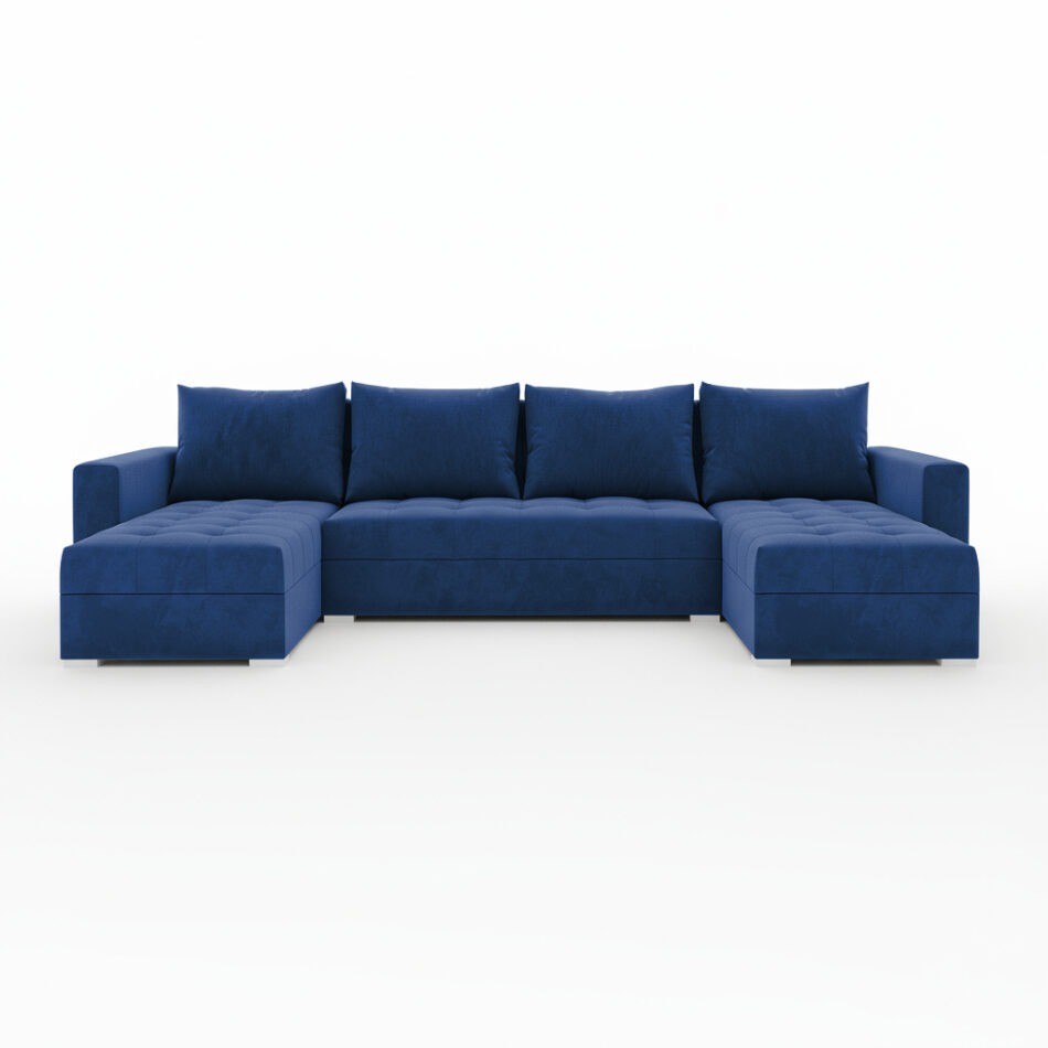 Narożnik z funkcją spania Forset U-kształtny z pojemnikiem na pościel granatowy welur